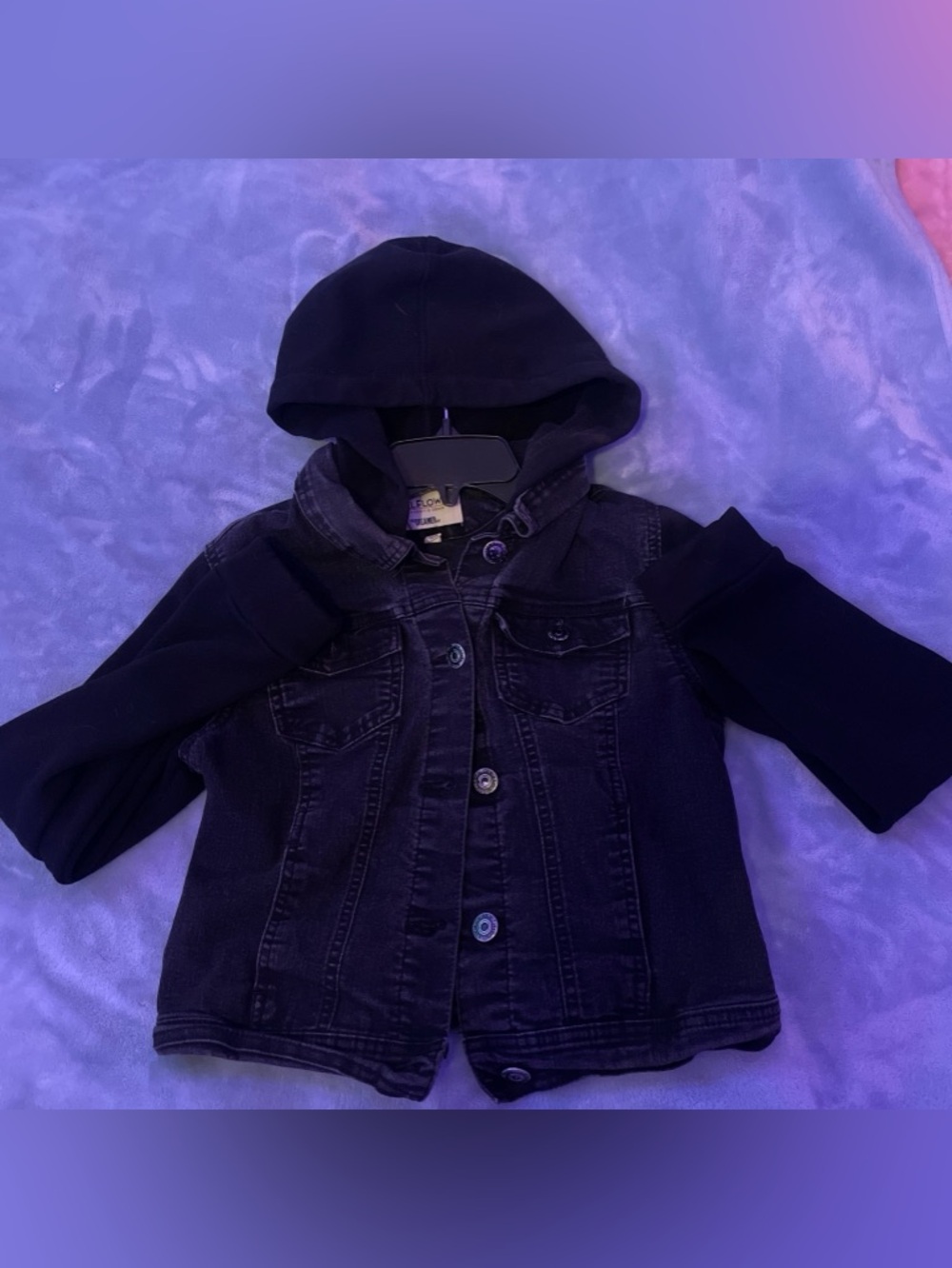 Wallflower Black Hooded Denim Jacket for Kids